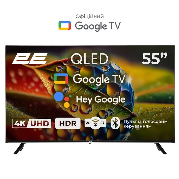 Телевизор 55" 2E QLED 4K 60Hz Smart Google TV Black