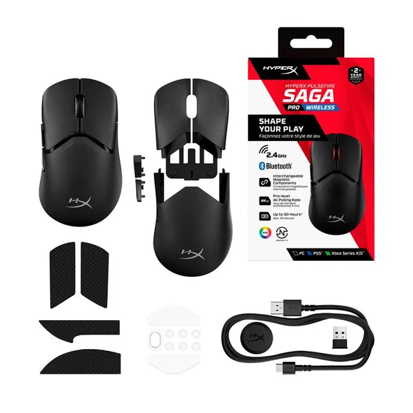 Мишь HyperX Pulsefire SAGA PRO, RGB, USB-A/WL/BT, черный