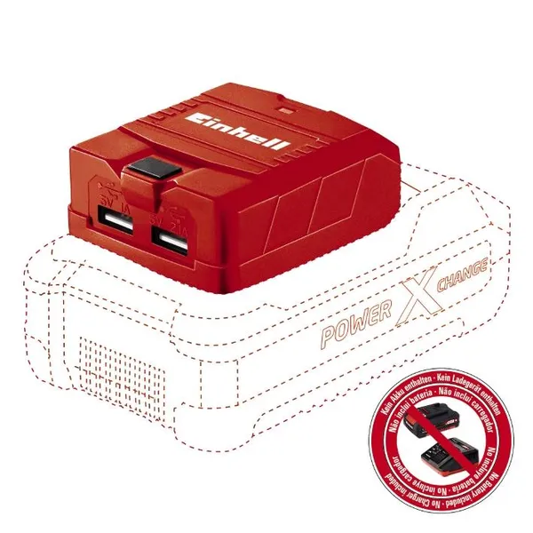 Зарядний пристрій Einhell TE-CP 18 Li USB PXC, 18В,1А/2.1А,  2хUSB, 0.06 кг