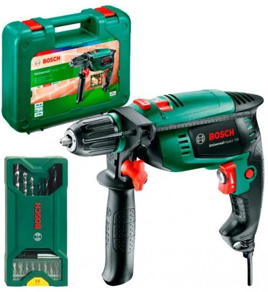 Дриль ударний Bosch UniversalImpact 700 X-line 700Вт ШЗП 13мм 3000об·хв 1.7кг набір свердл і біт кейс