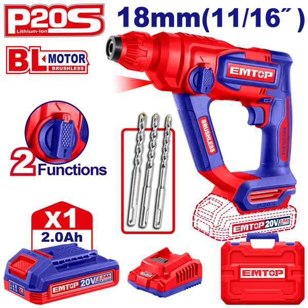 Перфоратор аккумуляторный EMTOP ELRH201881 (АКБ + ЗУ)