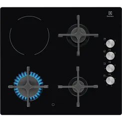 Варочная поверхность Electrolux комбинированная (3 газ + 1 стеклокерам.), 60см, чугун, черный фото