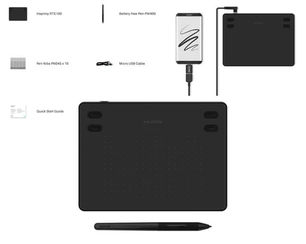 Графічний планшет Huion 4.8"x3" RTE-100, USB-C, чорний