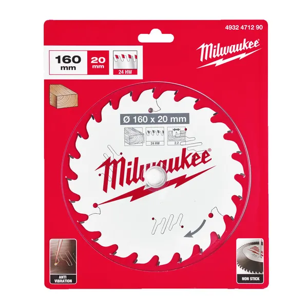 Диск пиляльний PFTE MILWAUKEE, O160х20х2,2мм, 24 зуб.