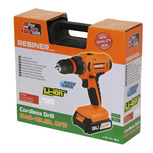 Шуруповерт аккумуляторный 18 В, 2 А/ч съемный патрон Rebiner RAD-18LiSL DFR с доставкой