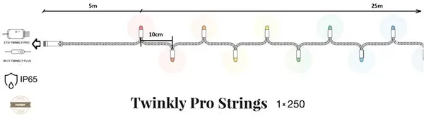 Smart LED Гирлянда Twinkly Pro Strings AWW 250, одинарная линия, IP65, AWG22 PVC Rubber зеленый