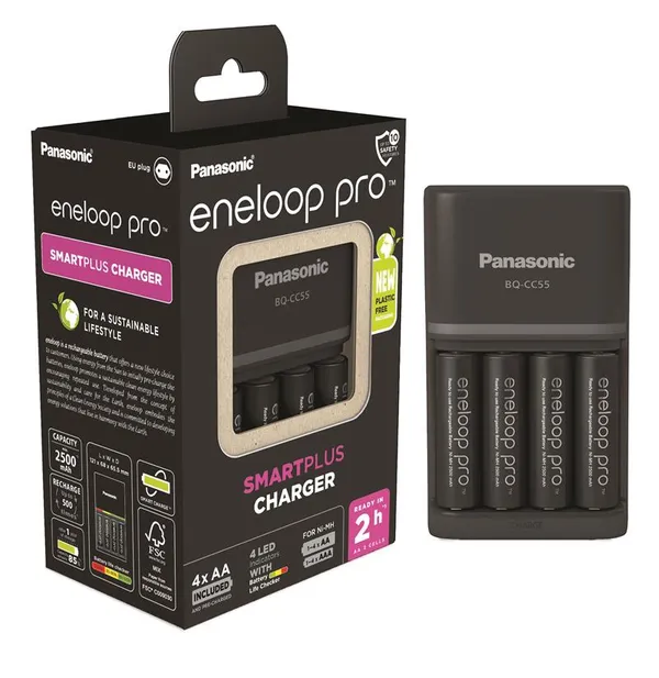 Зарядное устройство Panasonic Smart-Quick Charger + Аккумулятор Eneloop Pro NI-MH AA 2500 мАч, 4 шт.