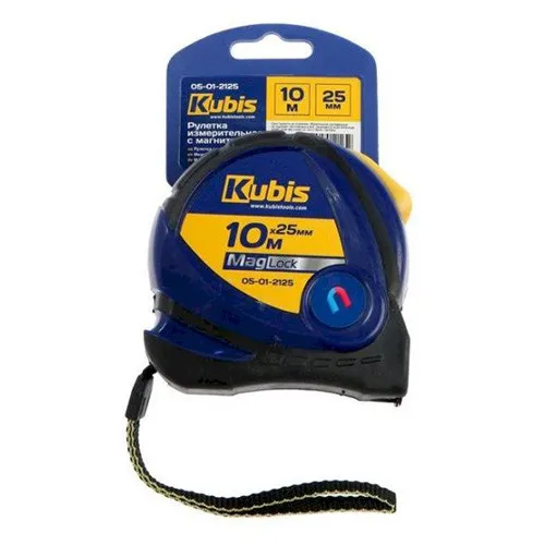 Рулетка измерительная 10м×25мм с магнитным наконечником металлическое полотно Kubis 05-01-2125 цена в Украине