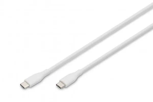 Кабель DIGITUS USB-C > USB-C заряджання/синхронізації, USB 2.0, 60W, силіконовий, 1м, білий