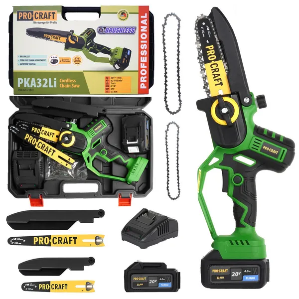 Бесщеточная аккумуляторная мини пила цепная Procraft PKA45 в кейсе (2 АКБ)