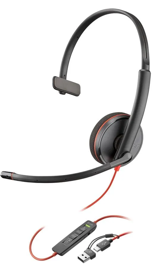 Гарнитура компьютерная моно On-ear Poly Blackwire 3210, USB-A, USB-C, всенаправленный, черный