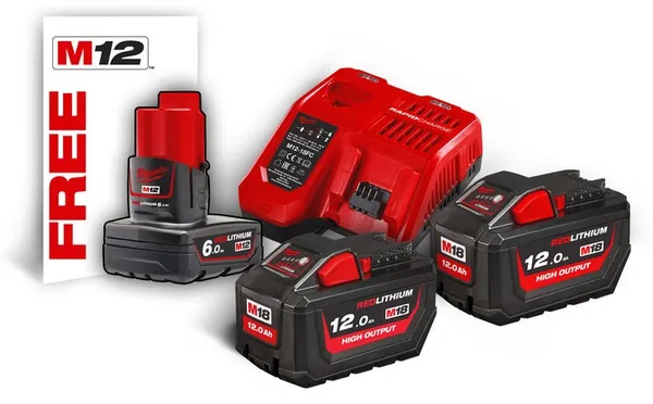 Енергокомплект MILWAUKEE, M18 HNRG-122 (+ заряд.пристрій, 2 акум. M18 HB12(12Аг), 1акум. M12 B6(6Аг)