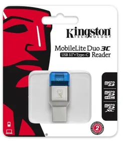 Кардридер Kingston USB 3.1 Type-A + Type-C > microSD Серебристый фото