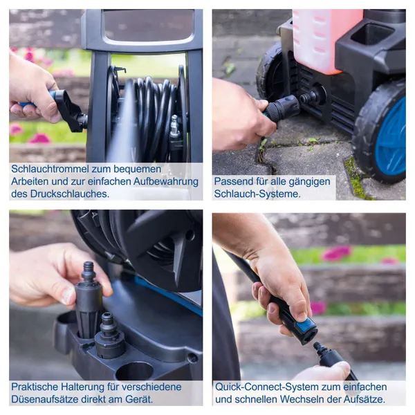 Купити Мийка високого тиску Scheppach HCE2800, 230В/50Гц, 2.4 кВт, 180 бар, 480 л/год, IP X5, шланг 5м, котушка для шланга,10 аксесуарів, 12 кг зі знижкою