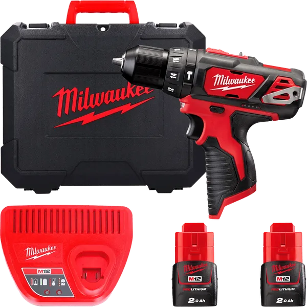 Дриль-шурупокрут з ударом акумуляторний MILWAUKEE, M12 BPD-202C (+ заряд.пристрій, 2 акум., кейс)