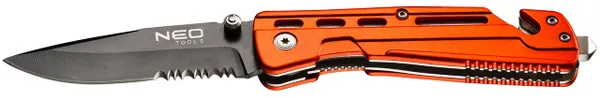Нож складной с фиксатором Neo Tools, с лезвием 8,5 см для разрезания ремней из стали 440, чехол, 110 г фото №1