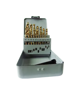 Набір свердел п/м 1-10мм 19шт HSS-TiN коробка метал фото