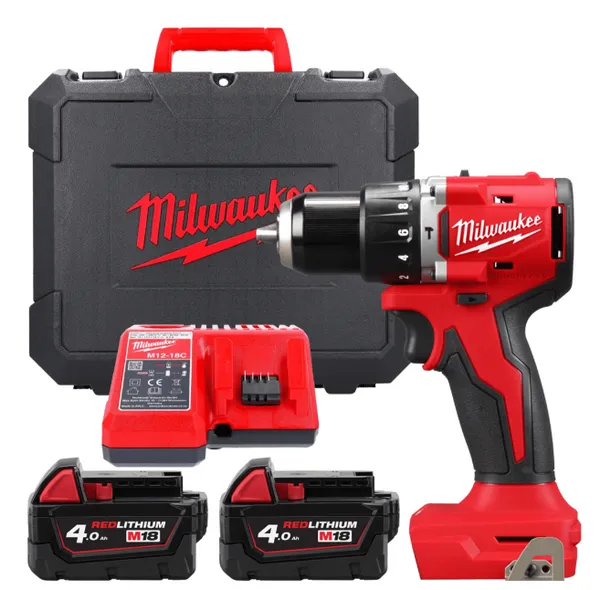 Дриль-шурупокрут з ударом акумуляторний М18 BLPDRC-402С, крутний момент 60Нм (+ заряд.пристрій, 2 акум., HD кейс)