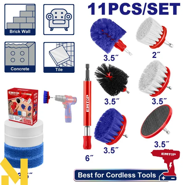 Набор щеток на шуруповерте EMTOP ECB1101, 11 шт.