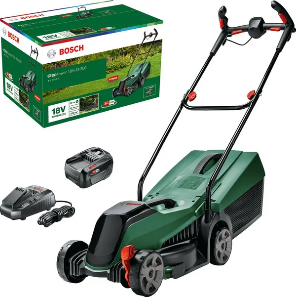 Газонокосилка аккумуляторная Bosch CityMower 18V-32-300 18В акб 1х4А·час 34см 31л 30-60мм 9.4кг