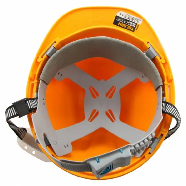 Каска защитная Tolsen, пластик полипропилен РР, пряжка для регулировки, наушники, желтый цена в Украине