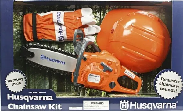 Игрушечная бензопила Husqvarna в комплекте с перчатками и шлемом фото №1