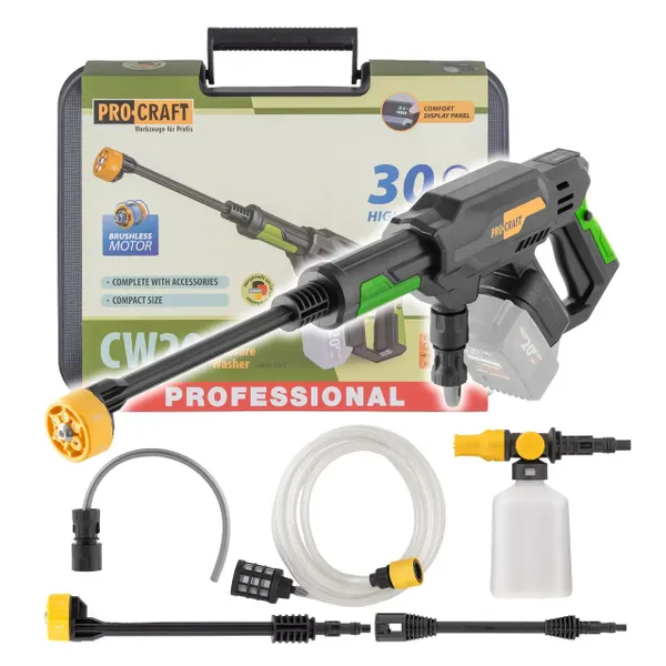 Акумуляторна мийка високого тиску 30 бар, 180 л/год Procraft CW20 безщіткова (без АКБ та ЗП)