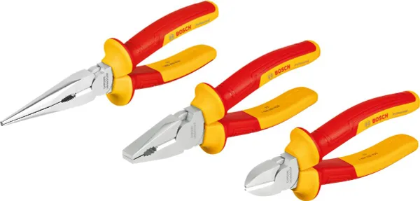 Набір шарнірно-губцевого інструменту Bosch Professional комбіновані плоскогубці, діагональний бокоріз, плоскогубці з довгим носом, VDE набір 3шт