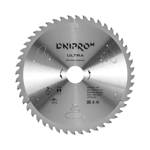 Пильный диск Dnipro-M ULTRA 210 мм 30 25.4 65Mn 48Т (по дереву, ДСП) фото №1