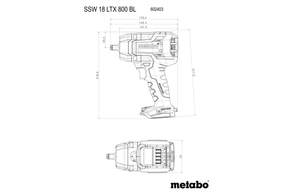 Гайковерт ударний акумуляторний Metabo SSSW 18 LTX 800 BL 18В 0-2575об·хв 1200Нм 1.95кг без АКБ та ЗП відгуки