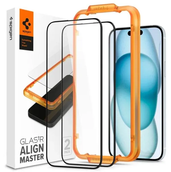 Захисне скло Spigen для iPhone 15, tR AlignMaster FC (2 Pack), Clear