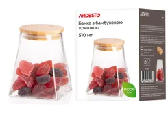 Банка для зберігання Ardesto Midori, 510мл, скло, бамбук, конусна, прозорий фото