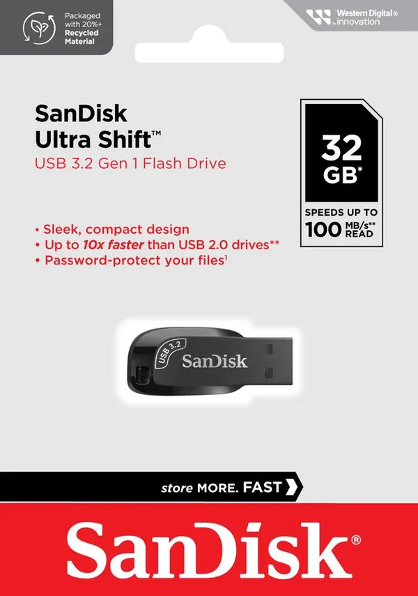 Накопичувач SanDisk   32GB USB 3.0 Type-A Ultra Shift Чорний