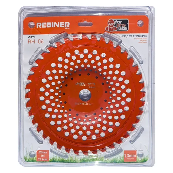 Диск на бензокосу выпуклый 255×25.4 мм, 40Т с победитовыми напайками Rebiner