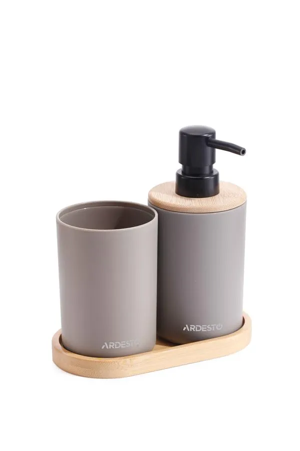 Набор для ванной камины ARDESTO Minimalism 360мл, 3 предмета, полипропилен, бамбук, тауп