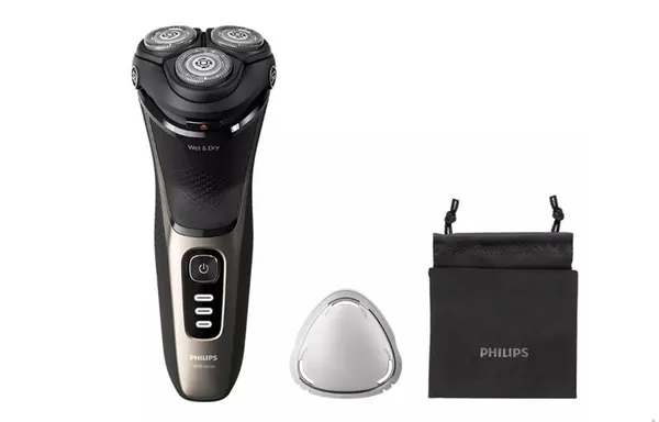 Бритва електр. Philips Series 3000 роторная,  бритв.головок-3, Li-Ion, сух.+влажн., триммер, черно-золотой