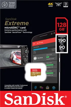 Карта пам'яті SanDisk microSD  128GB C10 UHS-I U3 R190/W90MB/s Extreme V30 фото