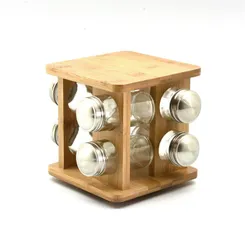 Набор емкостей для специй на подставке ARDESTO Midori, 9 предметов, 80мл, 19x19x15.5см, бамбук, нержавеющая сталь, стекло, пласт фото