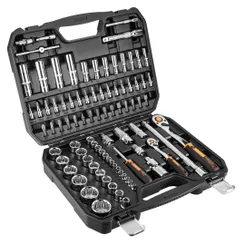 Набор инструментов Neo Tools, набор торцевых головок, 86 шт, 1/2", 1/4", CrV, кейс фото