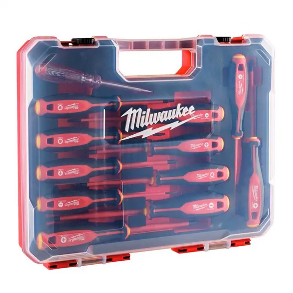 Отвертки Milwaukee набор 12шт, диэлектрические, SL,PH,PZ,TX, тестер, кейс заказать