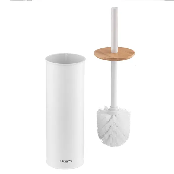 Набір щітка для унітазу з підставкою Ardesto Minimalism 9.5x27.5/38см, метал, поліпропілен, бамбук, білий