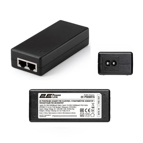 Инжектор PoE 2E PowerLink PSE801G 1xGE, 1xGE PoE, 30Вт