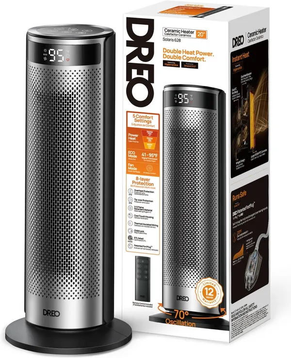 Тепловентилятор Dreo, 25м2, 2000Вт, электр. упр-ние, керамич. нарев.элемент , пульт ДУ, 4 скорост., серебристый купить в Украине