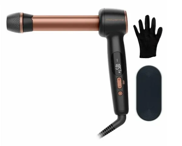 Стайлер Rowenta Twist Curl, автоматичний, темп.режимів-4, 150C–210С, кераміка, рукавика та термопідкладка, чорно-золотий