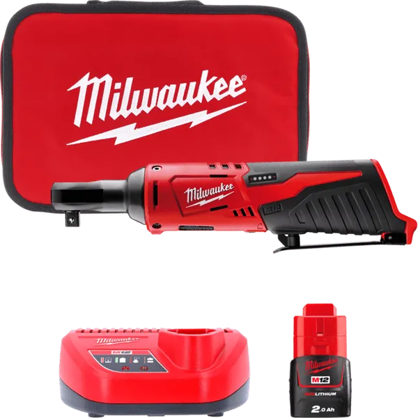 Гайкокрут кутовий акумуляторний 3/8" MILWAUKEE, M12 IR-201B, 47Нм, (+ заряд.пристрій, 1 акум.Х 2Аг, сумка для інструментів)
