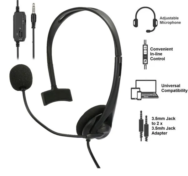 Гарнітура ПК моно On-ear 2E CH11 mini-jack, omni-mic, 1.2м, чорний