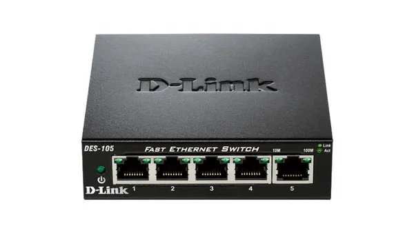 Коммутатор D-Link DES-105 5xFE, Неуправляемый, Металл