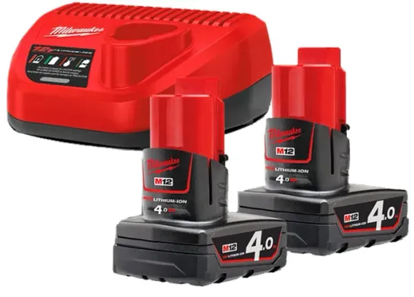 Аккумуляторы Milwaukee M12 B4, 12 В/4 А*ч + зарядное устройство для Milwaukee C12 C фото №1