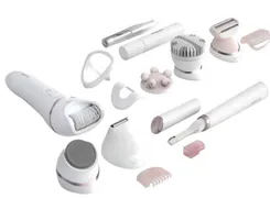 Эпилятор  Philips Beauty Set Series 9000 дисковый, аккумуляторный, пинцет.-32, влаж.+сух., футляр, пинцет, триммер, насадок-8, белый фото