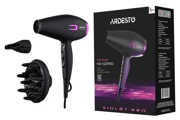 Фен Ardesto Violet PRO HD-Y221PRO / 1750-2100Вт/2 скорости/ 3 темп.режима/диффузор/черный